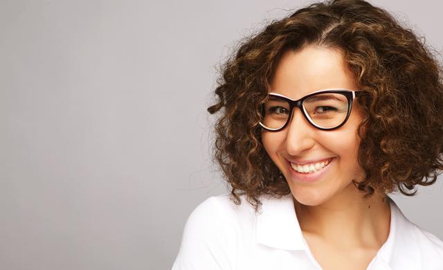 happy woman in glasses